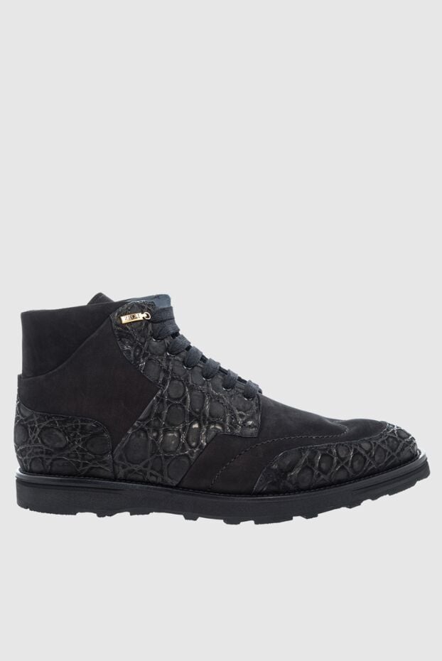 Zilli men's nubuck and crocodile leather boots in black 164690 - photo 1