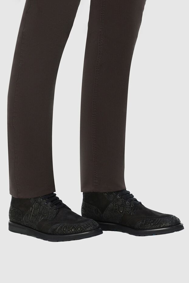 Zilli men's nubuck and crocodile leather boots in black 164690 - photo 3