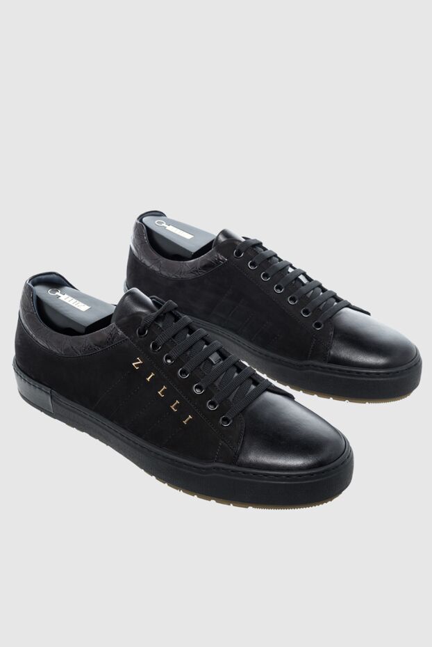 Zilli black suede sneakers with crocodile skin and metal insert 164694 - photo 3