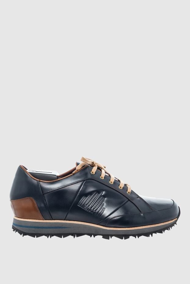 Zilli blue smooth leather sneakers with contrast heel and side stitching 164697 - photo 1