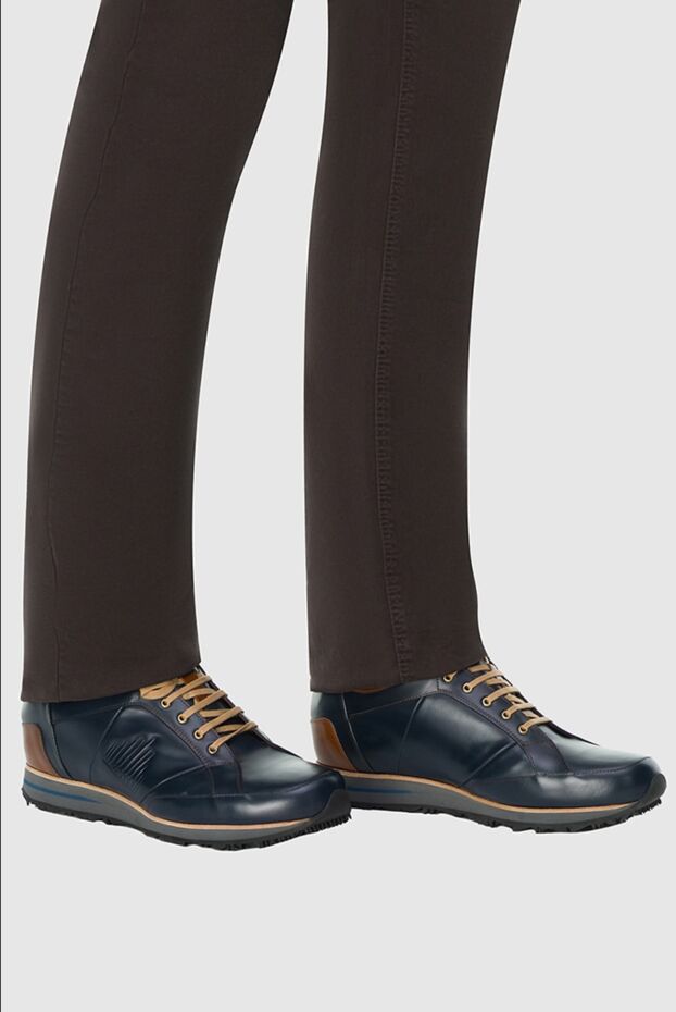 Zilli blue smooth leather sneakers with contrast heel and side stitching 164697 - photo 3