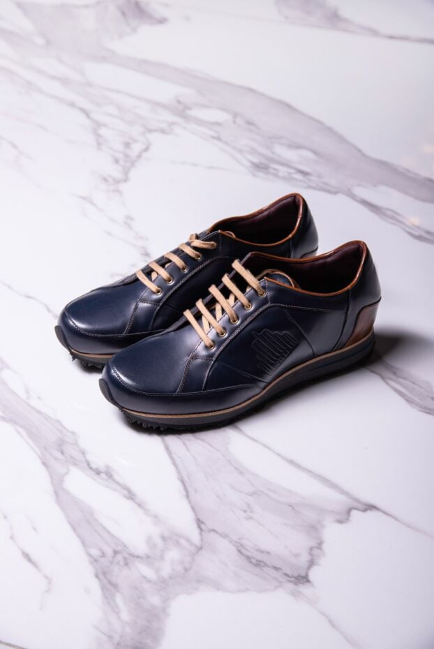 Zilli blue smooth leather sneakers with contrast heel and side stitching 164697 - photo 2