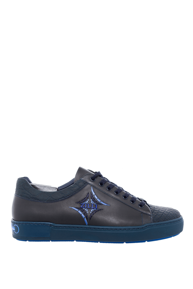 Zilli dark blue leather sneakers with embroidery and embossed toe 164699 - photo 1