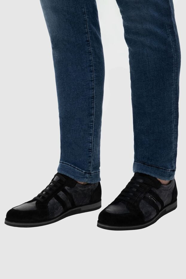 Zilli textile and suede sneakers with signature side stripes 164705 - photo 2