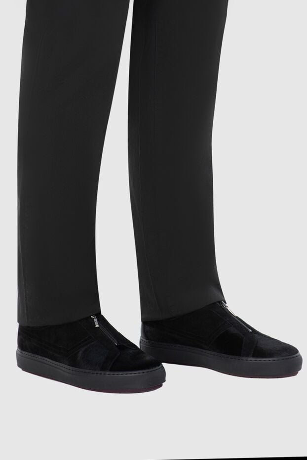 Zilli black men's suede and pony leather sneakers 164708 - photo 2