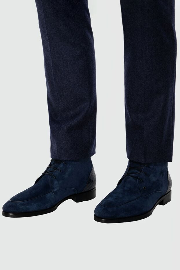 Zilli men's boots made of velvety nubuck with crocodile skin details 164725 - photo 2