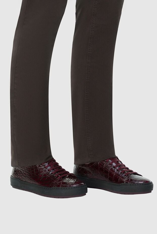 Zilli crocodile leather snickers burgundy for men 164726 - photo 2