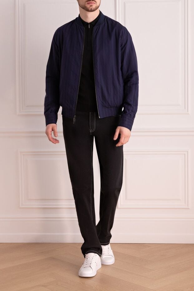 Brioni dark blue cotton zip-up jacket with delicate check 164747 - photo 2