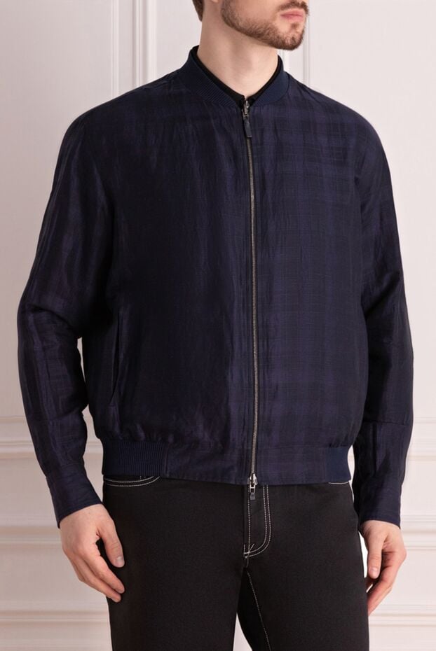 Brioni dark blue cotton zip-up jacket with delicate check 164747 - photo 3