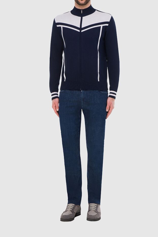 Cardigan with zip and sporty contrast pattern blue - photo 2