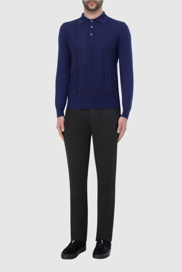 Zilli men's long sleeve polo shirt in checkered jacquard silk and cotton 164799 - photo 2