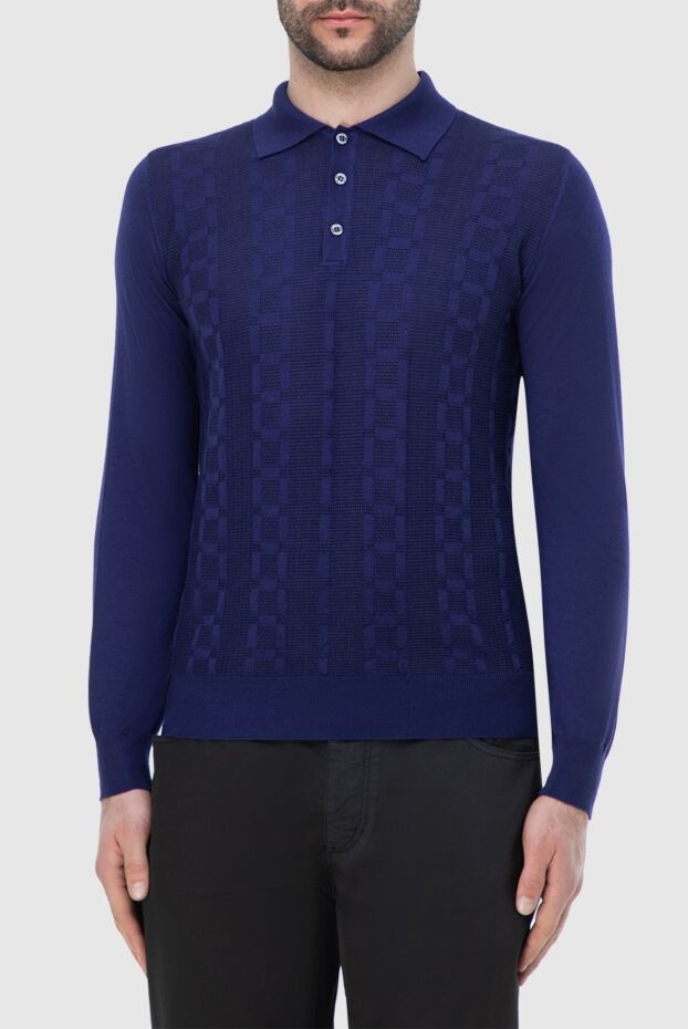Zilli men's long sleeve polo shirt in checkered jacquard silk and cotton 164799 - photo 3