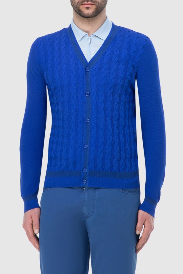 Zilli blue cardigan with textured weave made of cotton and silk 164855 - photo 3