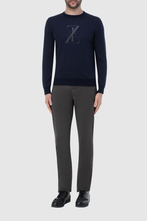 Zilli джемпер з бавовни, кашеміру, шовку та натуральної шкіри синій чоловічий 164880 - фото 3
