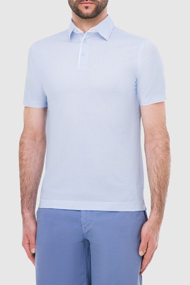 Zilli light blue cotton polo shirt with high collar for men 164954 - photo 3