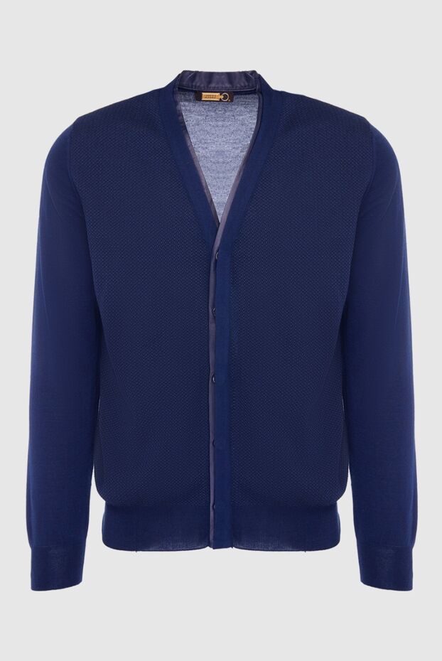 Zilli man men's cardigan made of cashmere, silk and genuine leather, blue buy with prices and photos 164979 - photo 1