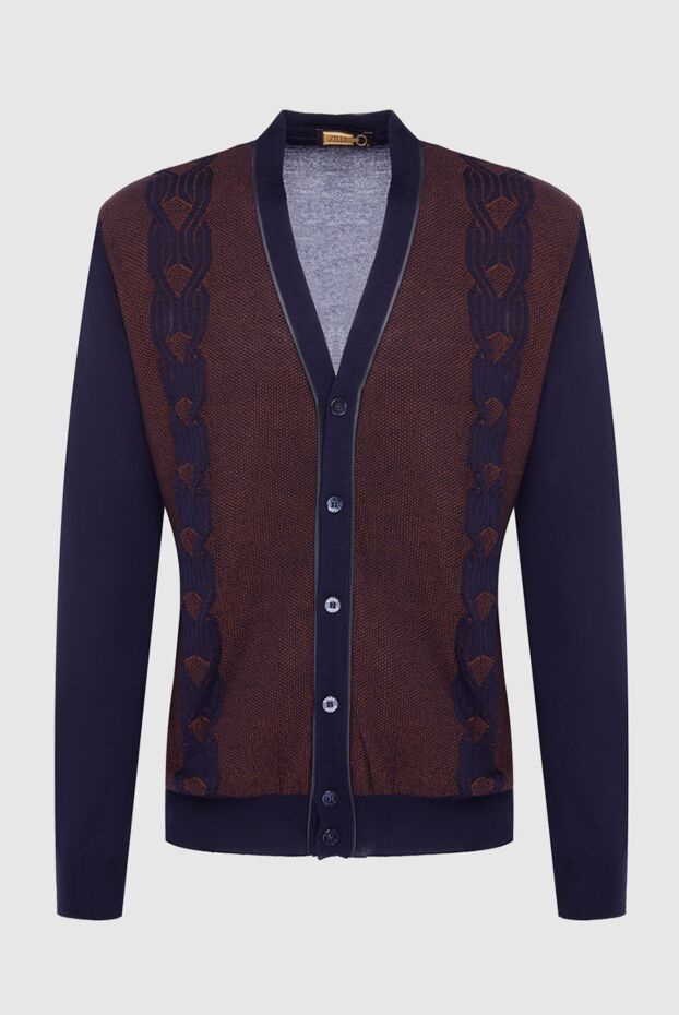 Zilli man men's cardigan made of cashmere, silk and genuine leather, blue buy with prices and photos 164980 - photo 1