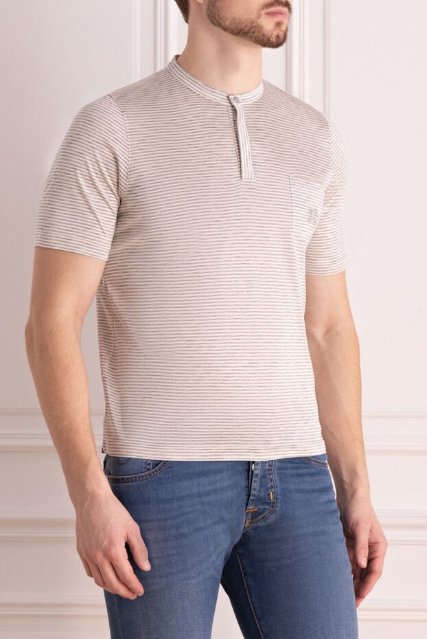 Zilli short sleeve collarless silk polo shirt with matching stripe 165011 - photo 3