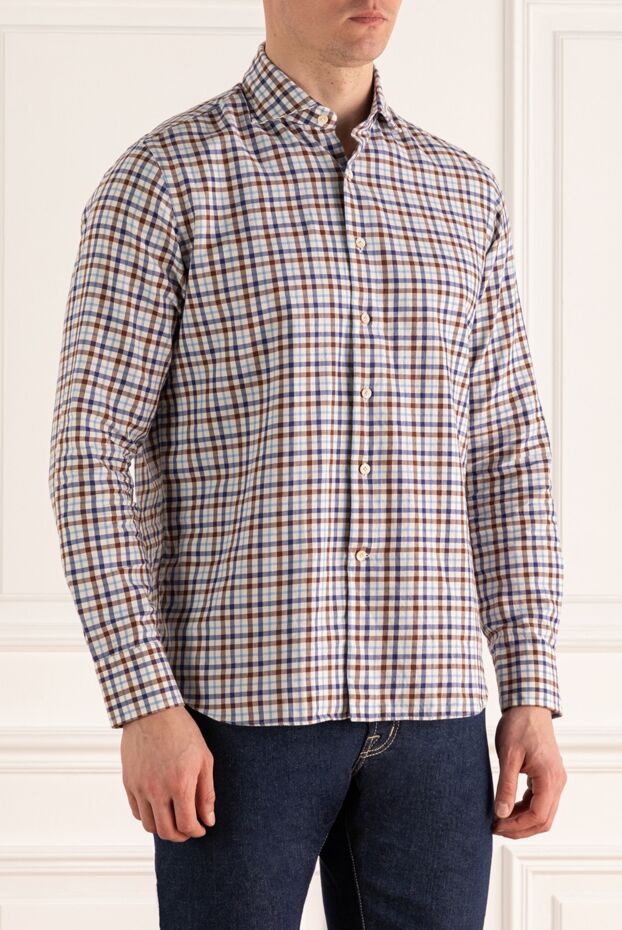 Alessandro Gherardi men's checkered shirt white with blue and brown 165028 - photo 3
