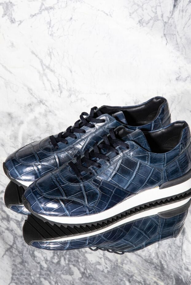 Cesare di Napoli luxury sneakers with navy blue crocodile leather upper 165033 - photo 2