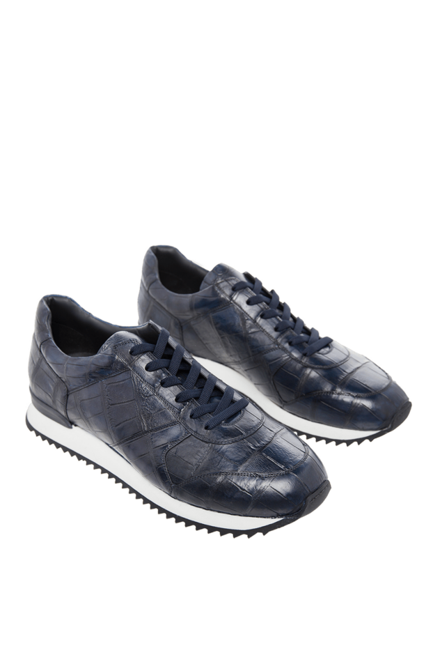 Cesare di Napoli dark blue crocodile leather sneakers with a light ribbed sole 165034 - photo 3