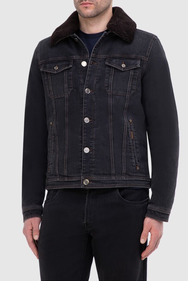 Moorer black denim jacket with fur trim and metal buttons 165071 - photo 3