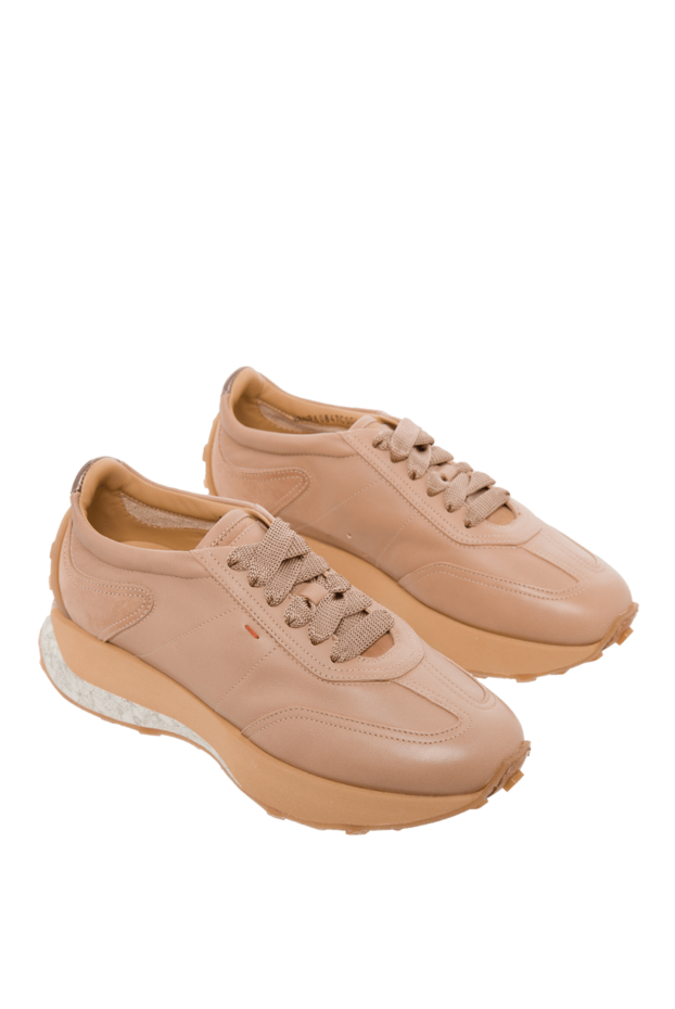 Santoni кроссовки женские кожаные на массивной подошве бежевые 165075 - фото 3
