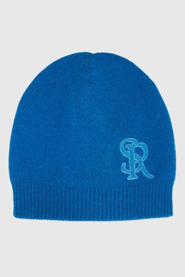 Stefano Ricci blue cashmere hat with a logo made of genuine crocodile leather 165138 - photo 1