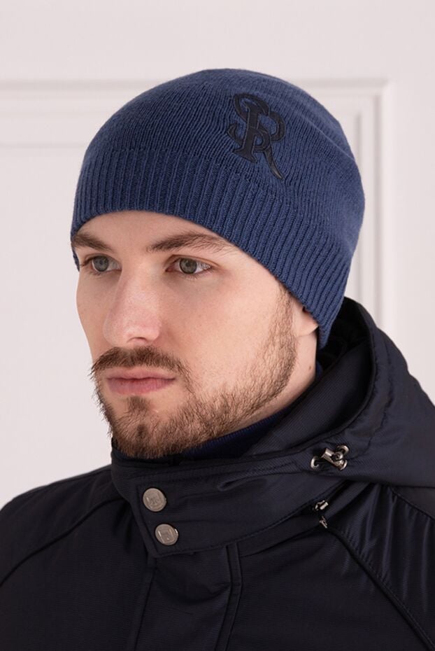 Stefano Ricci blue cashmere hat with a logo made of genuine crocodile leather 165138 - photo 2
