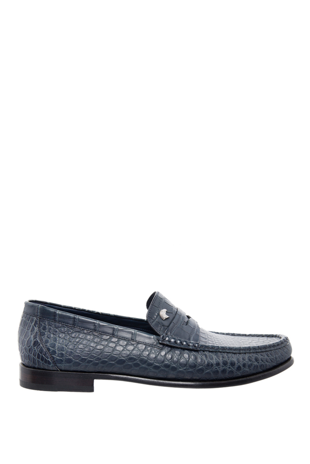 Stefano Ricci dark blue genuine crocodile leather loafers with a strap 165173 - photo 1