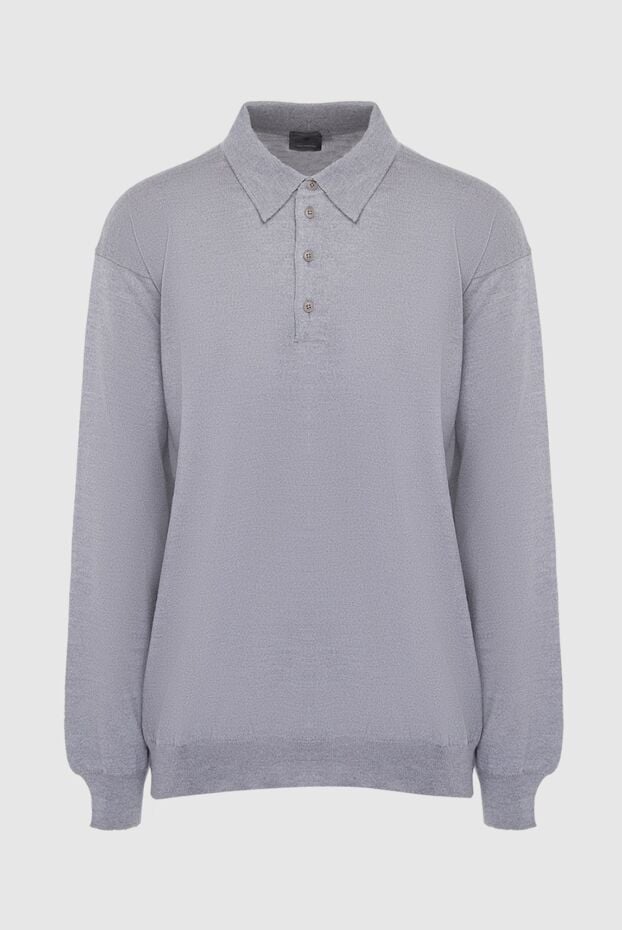 Dalmine men's long sleeve plain grey wool polo shirt with buttons 165197 - photo 1