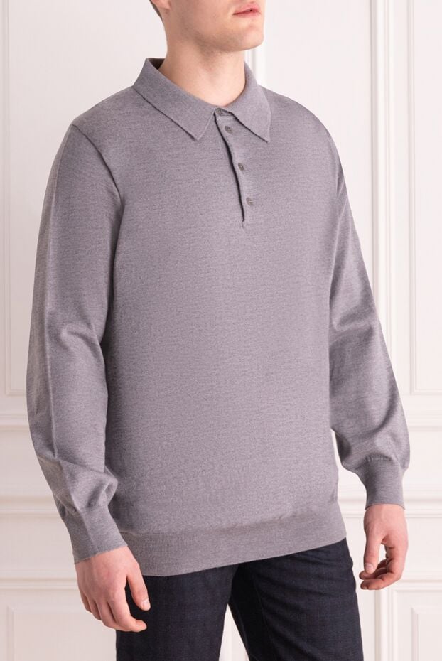 Dalmine men's long sleeve plain grey wool polo shirt with buttons 165197 - photo 3