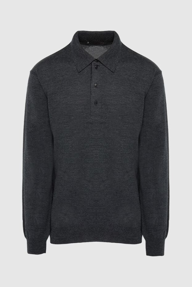 Dalmine men's long sleeve dark grey wool polo shirt with buttons 165211 - photo 1