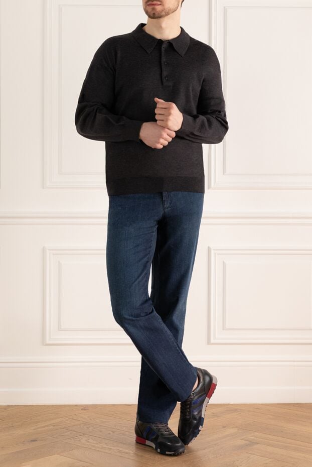 Dalmine men's long sleeve dark grey wool polo shirt with buttons 165211 - photo 2