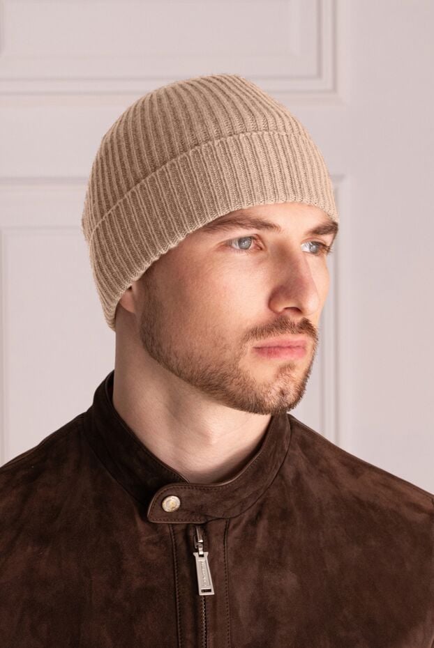 Malo light brown ribbed knitted cashmere beanie for men 165275 - photo 2