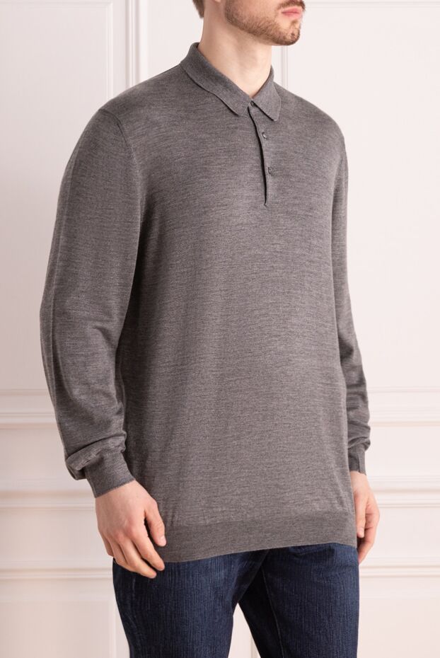 Gran Sasso men's long sleeve grey melange polo shirt with buttons 165394 - photo 3