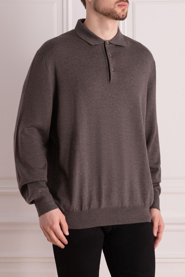 Gran Sasso men's long sleeve brown melange polo shirt with buttons 165396 - photo 3