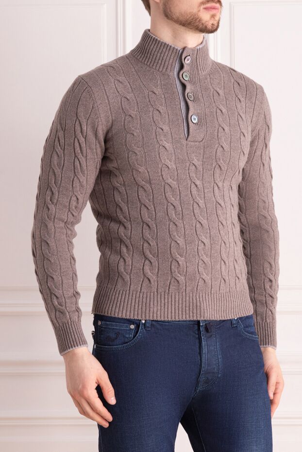 Gran Sasso mens light brown buttoned cardigan with cable knit pattern 165405 - photo 3
