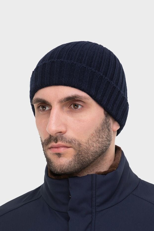 Gran Sasso blue ribbed cashmere beanie for men 165439 - photo 2
