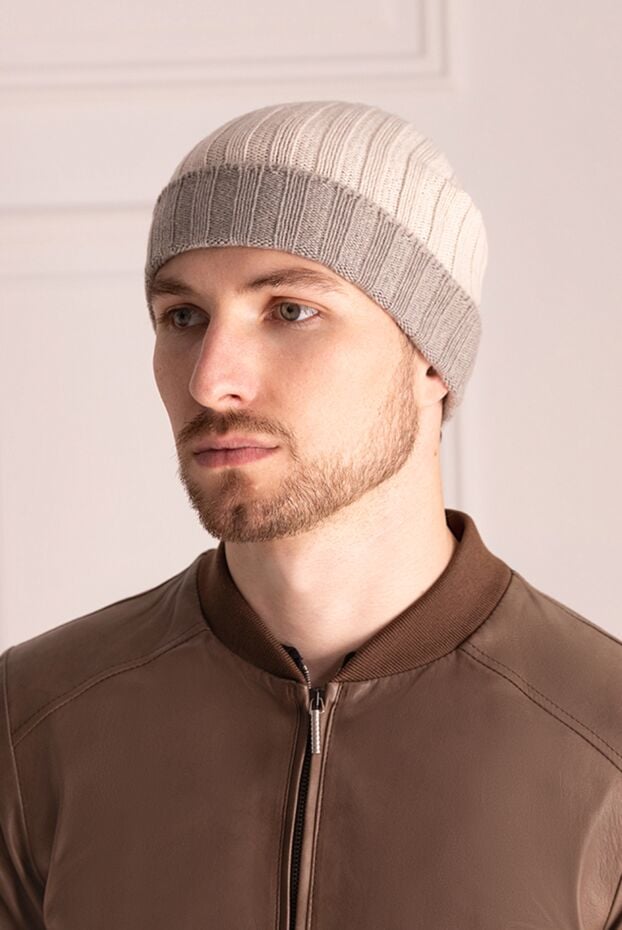 Gran Sasso dual-tone cashmere beanie with gray cuff for men 165442 - photo 2