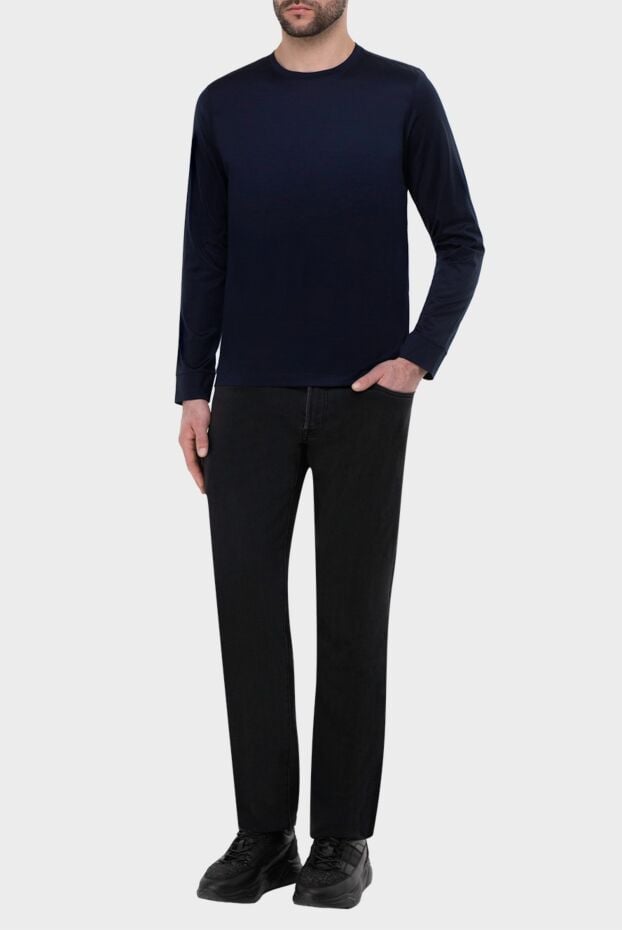 Gran Sasso dark blue long sleeve top made of natural cotton with a laconic design 165451 - photo 2