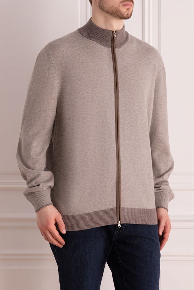 Gran Sasso men's knitted zip-up jumper in soft blended yarn with contrast trim 165614 - photo 3