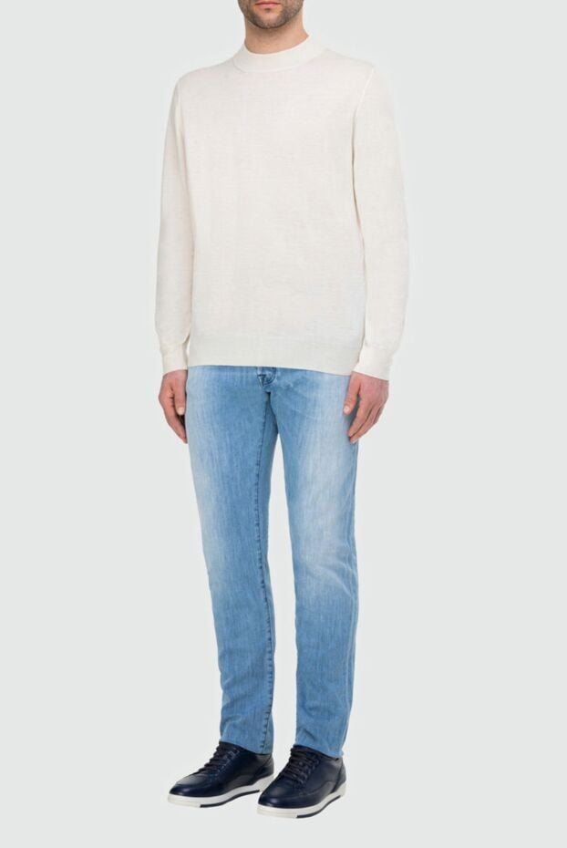 Gran Sasso mens thin white wool jumper with a high stand-up collar 165736 - photo 2