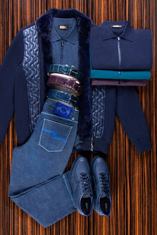 Zilli men's cardigan made of cashmere, genuine fur and genuine leather blue 165742 - photo 2