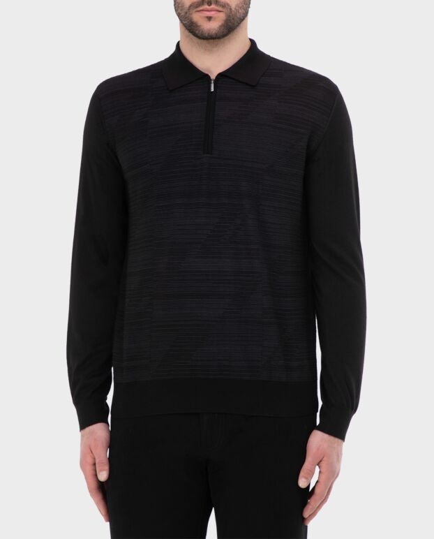 Zilli men's long sleeve black polo shirt in horizontal rib knit 165753 - photo 3