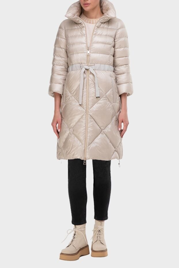 Herno beige quilted down jacket with belt and high collar 165783 - photo 2