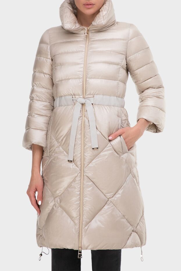 Herno beige quilted down jacket with belt and high collar 165783 - photo 3