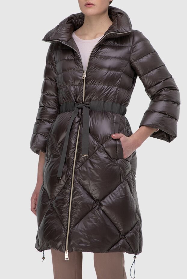 Herno long chocolate down jacket with geometric stitching and belt 165784 - photo 3