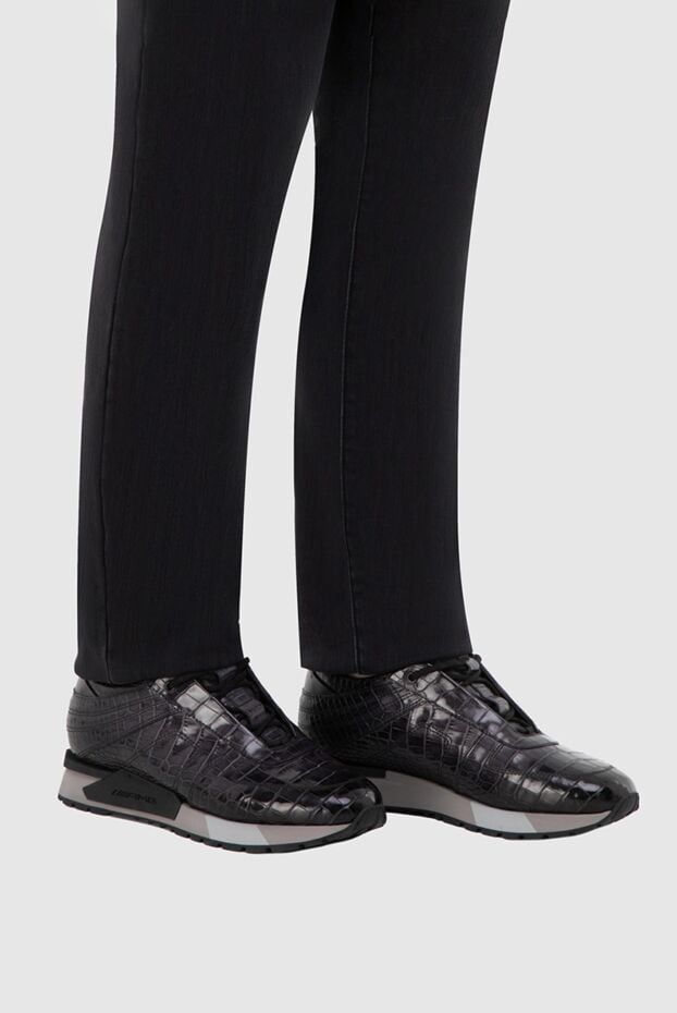 Santoni sneakers made of genuine crocodile leather in graphite color with a contrasting sole 165975 - photo 2