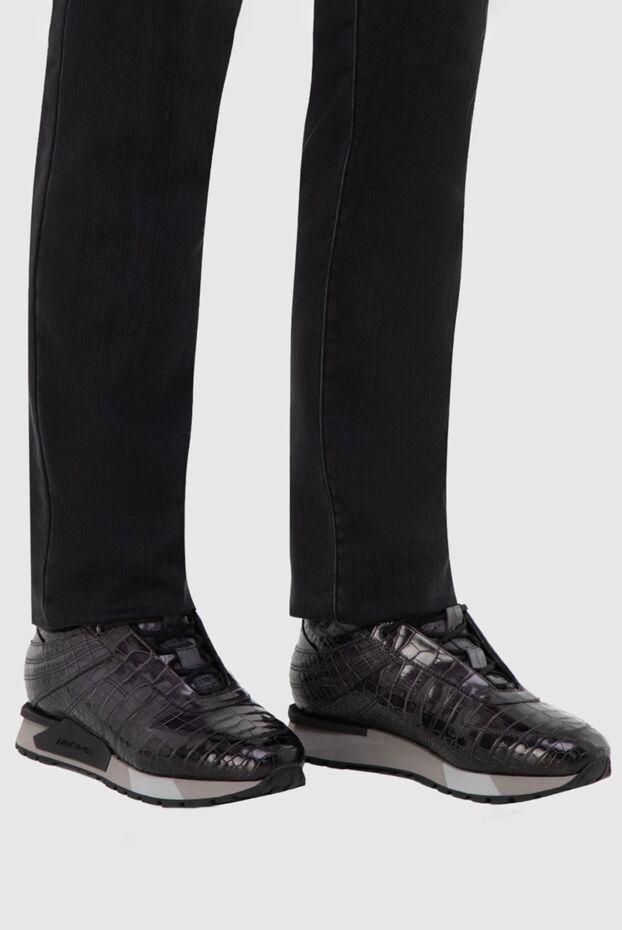 Santoni crocodile leather sneakers with fur lining in graphite tone 165976 - photo 3